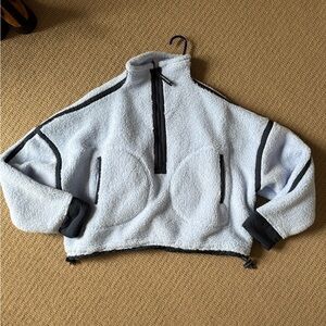 FP Movement by Free People Light Blue Sherpa Half-Zip Jacket with Charcoal Trim